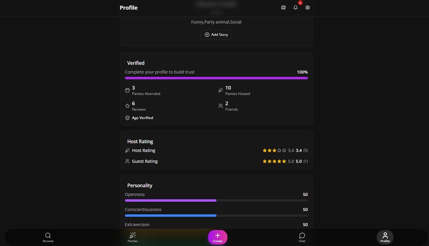 Profile and trust screen